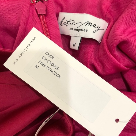 NWT Katie May Cher Formal Maxi Dress Size Medium Pink Peacock Open Back Gown - Picture 5 of 10